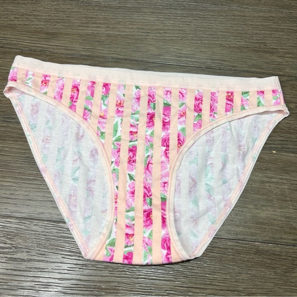 Victoria’s Secret Cotton Stretch Pink Stripe Floral Bikini Panties size Small - Picture 1 of 10